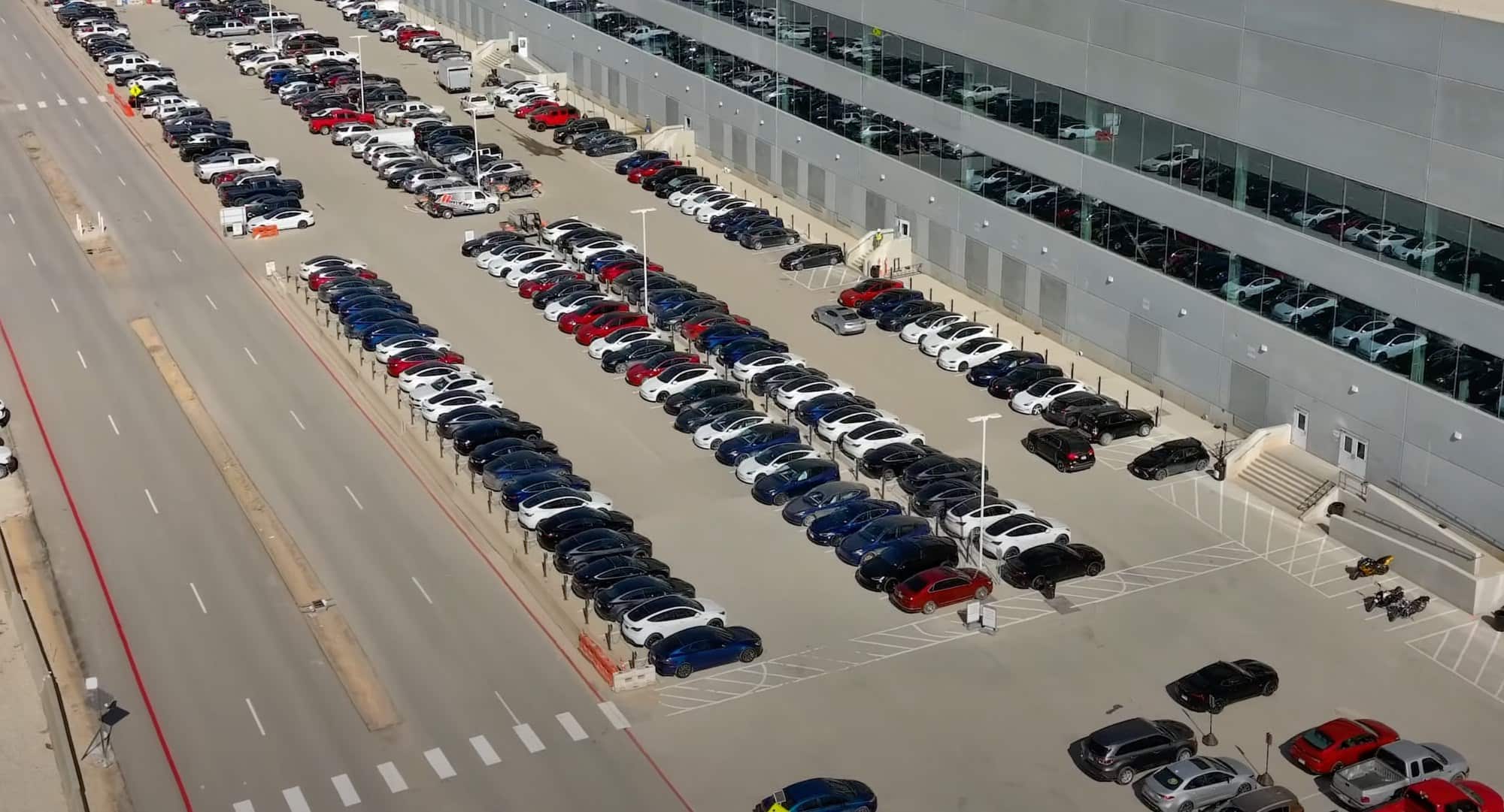 Dozens of new Tesla Model 3 and Y vehicles shown at Gigafactory Texas in latest drone video