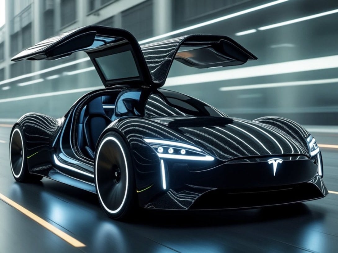 Tesla Roadster 2.0 with iconic falcon doors